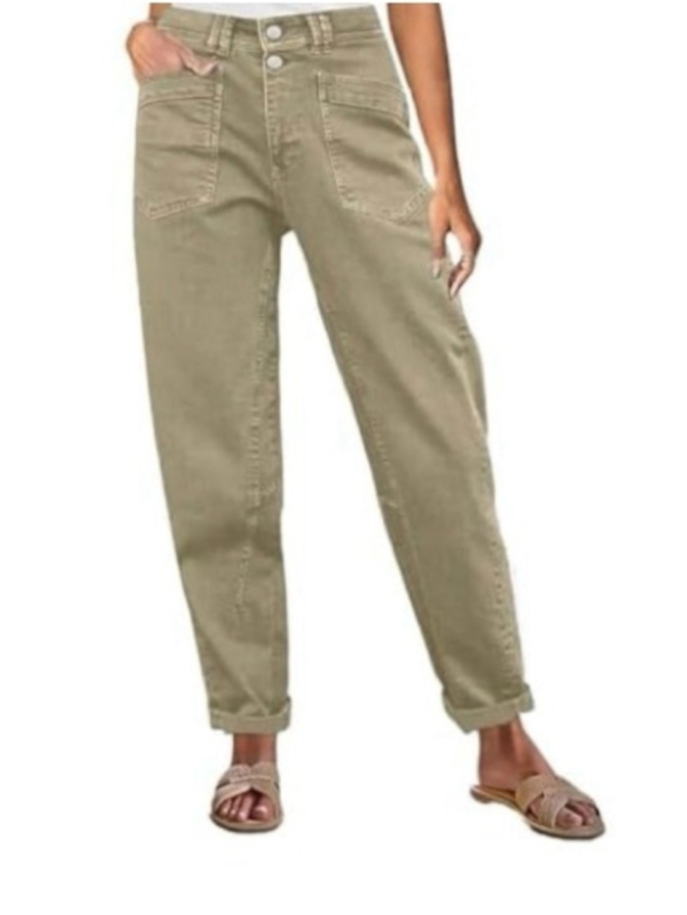 Flamingals Mid Rise Straight Leg Stitch Detailing Workout Cropped Summer Trendy - Picture 1 of 3